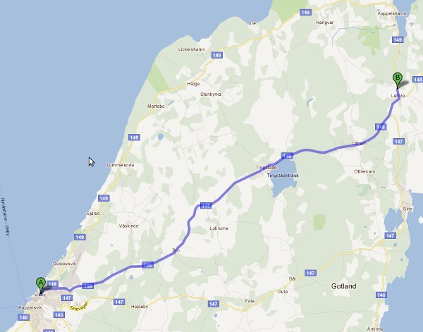 Dagens etapp, start från färjan i Visby till vandrarhemmet i Lärbro